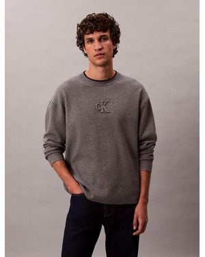 Calvin Klein Embossed Monogram Logo Relaxed Jumper - Grey