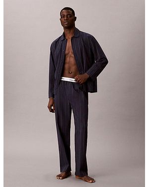 Calvin Klein Trousers Pyjama Set Cotton Poplin - Blue
