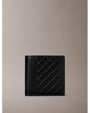 Calvin Klein Allover Emblem Logo Trifold Wallet With Coin Pouch - Black