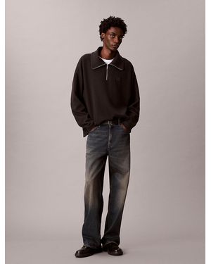 Calvin Klein Brushed Rib 1/4 Zip Emblem Logo Sweatshirt - Black