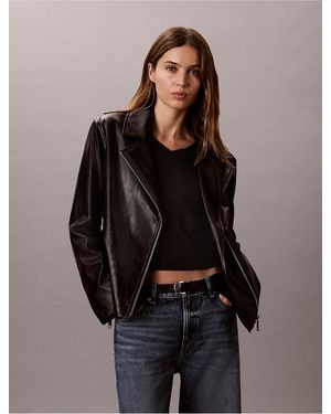 Calvin Klein Calvin Klein Faux Leather Moto Jacket - Brown