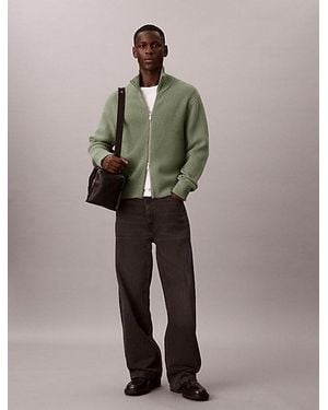 Calvin Klein Jeans Relaxed Wool Cotton Zip Cardigan - Multicolour