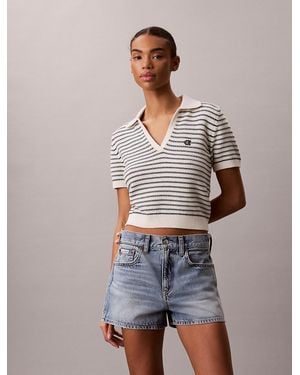 Calvin Klein Striped Stitch Polo Shirt - Grey