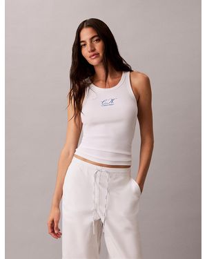 Calvin Klein Embroidered Ck Logo Rib Tank Top - White