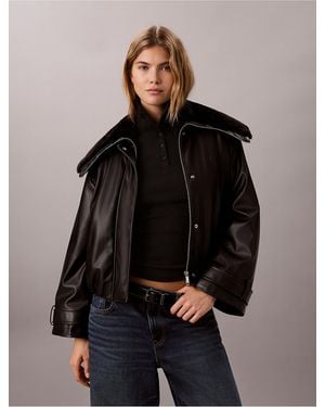 Calvin Klein Calvin Klein Faux Leather Padded Bomber Jacket - Black
