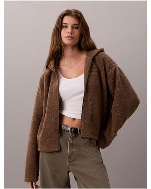 Calvin Klein Calvin Klein Sherpa Zip Hoodie - Brown