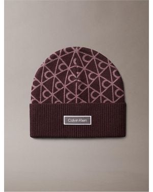 Calvin Klein Allover Emblem Logo Wool Beanie - Multicolor