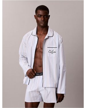 Calvin Klein Cotton Poplin Script Button-Down Sleep Shirt - Multicolor