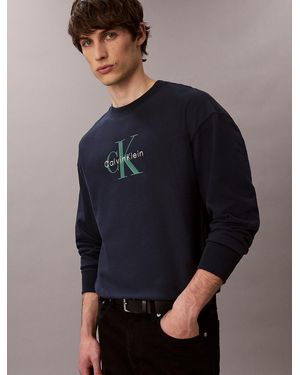 Calvin Klein Premium Terry Monogram Logo Relaxed Sweatshirt - Blue