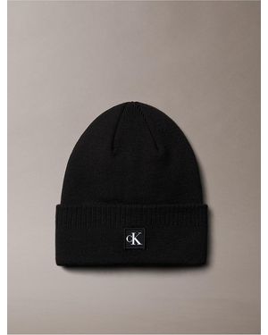 Calvin Klein Monogram Embroidery Cuff Beanie - Black