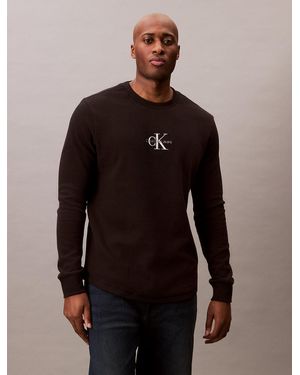 Calvin Klein T-Shirt A Maniche Lunghe Lavorata A Nido D'Ape Plus Size - Marrone