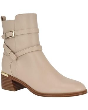 Calvin Klein Jasen Buckle Strap Block Heel Booties - Natural