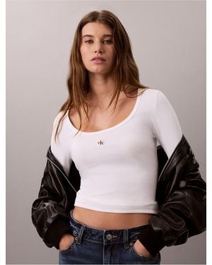 Calvin Klein Calvin Klein Woven Monologo Rib Long Sleeve Tee - Black