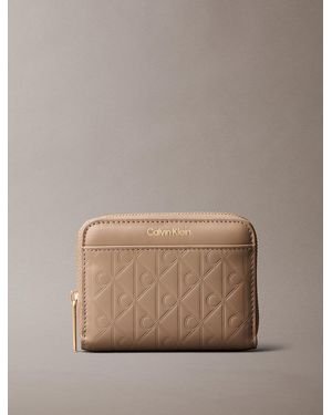 Calvin Klein Embossed Emblem Logo Zip Wallet - Brown
