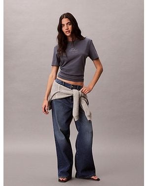 Calvin Klein Jeans Glossy Metallic Logo T-Shirt - Blue