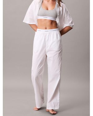 Calvin Klein Cotton Poplin Logo Pyjama Trousers - White
