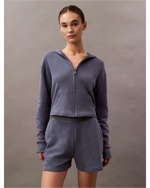 Calvin Klein Icon Cotton Terry Zip Sleep Hoodie - Blue