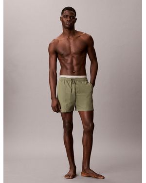 Calvin Klein Double Logo Waistband Swim Shorts - Brown