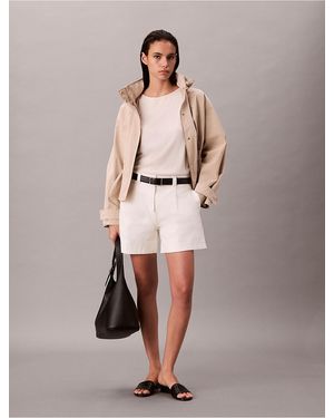 Calvin Klein Pleated Bermuda Shorts - Natural
