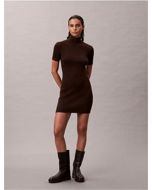 Calvin Klein Wool Blend Mini Turtleneck Dress - Brown