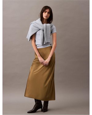 Calvin Klein Stretch Satin Midi Skirt - Brown