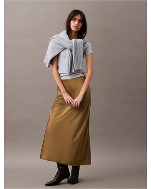 Calvin Klein Stretch Satin Midi Skirt - Brown
