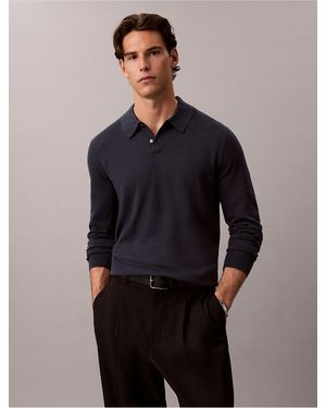 Calvin Klein Extra Fine Merino Blend Polo Sweater - Blue