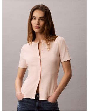 Calvin Klein Calvin Klein Contour Rib Slim Button-Down Top - Natural