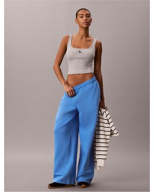 Calvin Klein Calvin Klein Monologo Fleece Wide Leg Sweatpants - Blue