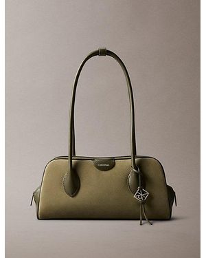 Calvin Klein Suede Emblem Logo Shoulder Bag - Natural