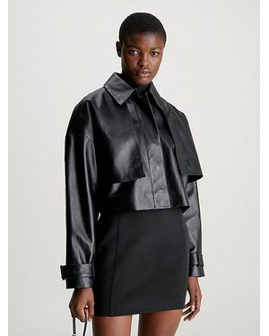 Calvin Klein Cropped Leren Jack - Zwart
