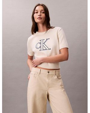 Calvin Klein Monogram Trui Met Korte Mouwen - Naturel