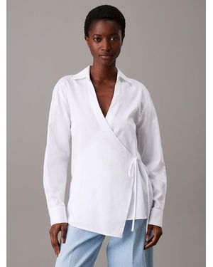 Calvin Klein Relaxed Poplin Wrap Shirt - White