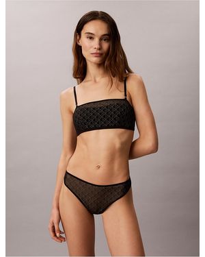 Calvin Klein Emblem Mesh Lightly Lined Bandeau - Brown