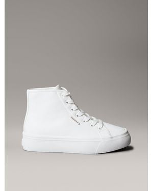 Calvin Klein Leather High-Top Platform Trainers - White