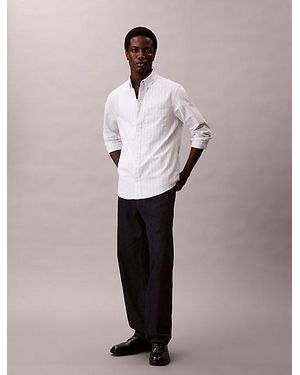 Calvin Klein Jeans Stripe Oxford Classic Button Down Shirt - White
