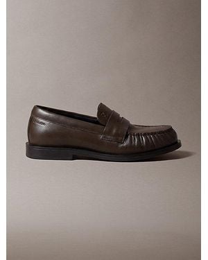 Calvin Klein Thea Leather Pleated Penny Loafers - Brown