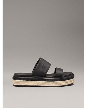 Calvin Klein Leren Espadrillesandalen Met Plateauzool - Grijs
