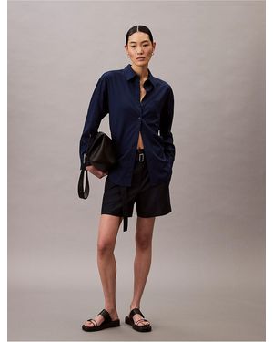 Calvin Klein Wool Blend Herringbone Utility Shorts - Blue