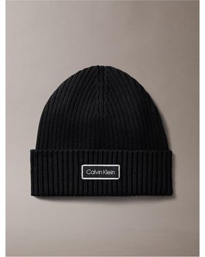 Calvin Klein Logo Patch Rib Beanie - Black