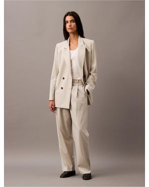 Calvin Klein Pleated Wool Gabardine Blend Trouser - Natural