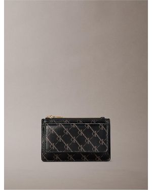 Calvin Klein Coated Monogram Zip Flap Card Case - Gray