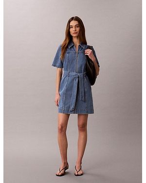 Calvin Klein Denim-Hemdkleid Mit Gürtel - Blau