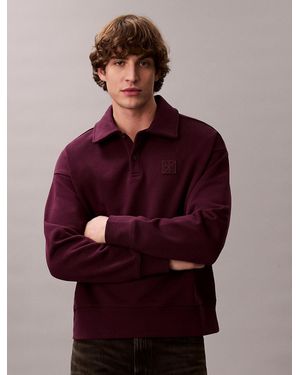 Calvin Klein Heavy Jersey Logo Long Sleeve Polo Shirt - Red