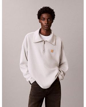 Calvin Klein Brushed Rib 1 4 Zip Emblem Logo Sweatshirt - Natural