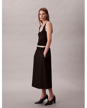 Calvin Klein Zachte Nylon Midi-Rok - Zwart