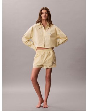 Calvin Klein Cotton Poplin Track Sleep Shorts - Natural