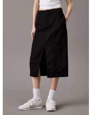 Calvin Klein Cotton Linen Twill Midi Skirt - Black