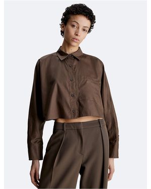 Calvin Klein Cropped Dolman Relaxed Button-Down Shirt - Brown