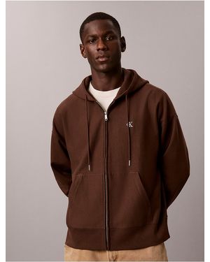 Calvin Klein Calvin Klein Premium Terry Relaxed Zip Hoodie - Brown